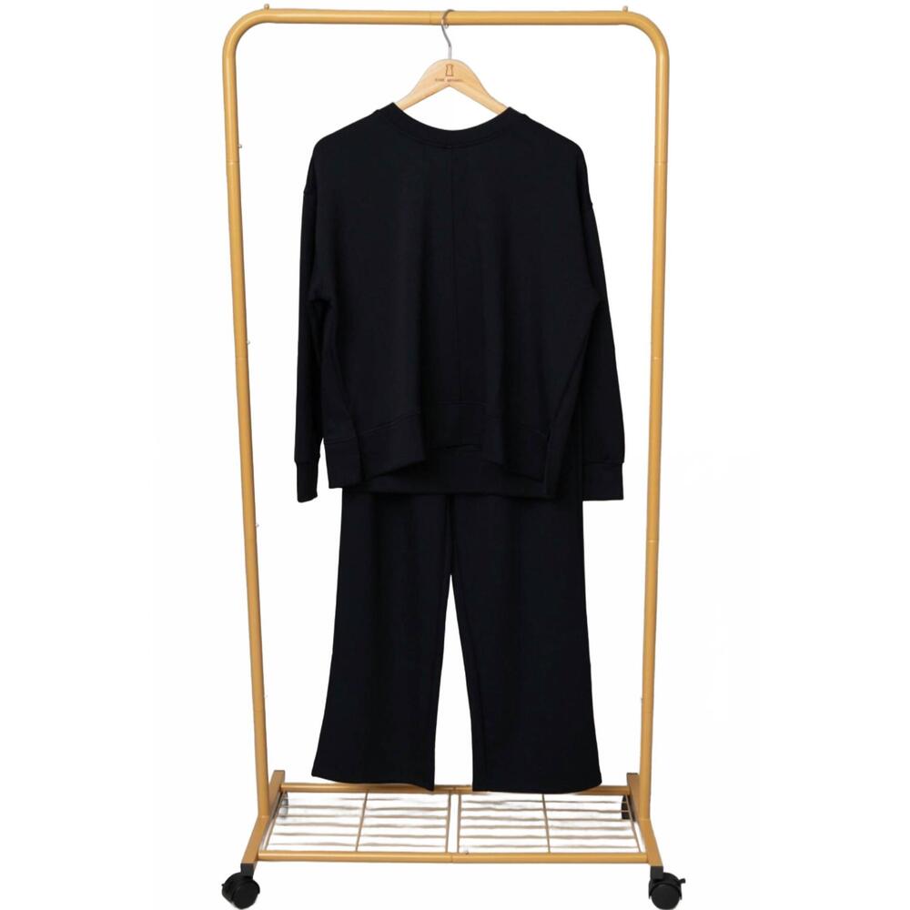NEW PINE APPAREL women's silky soft drop should pullover & pant set in black